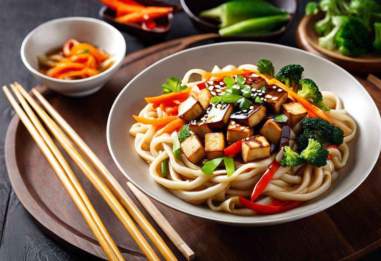 Recette facile de nouilles Udon sautées au tofu et légumes : sain et savoureux