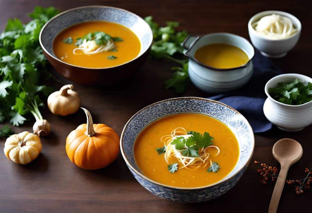 Recette de soupe de potimarron au gingembre et doenjang : saveurs d'automne