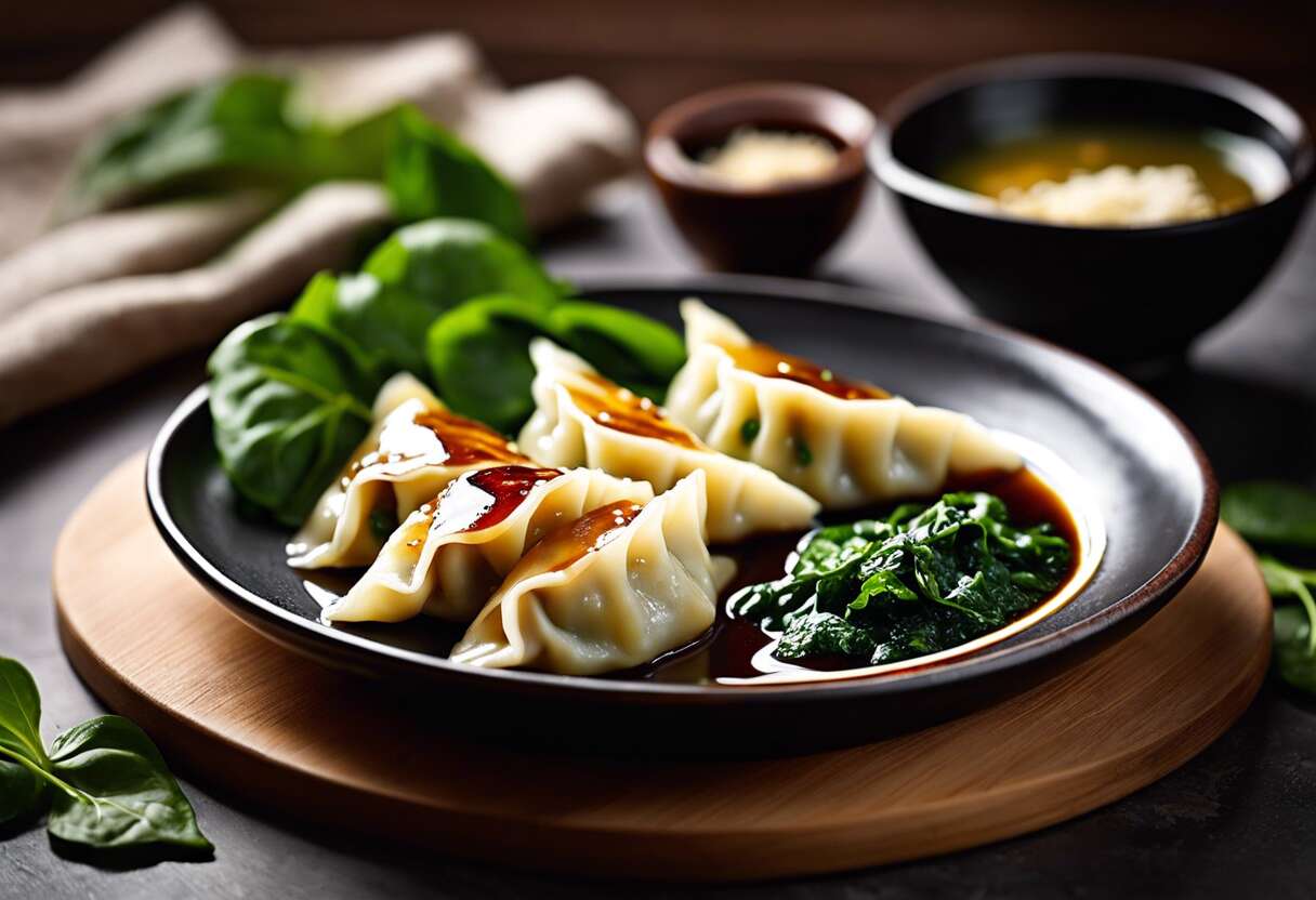 Recette de gyozas aux épinards dans un bouillon parfumé