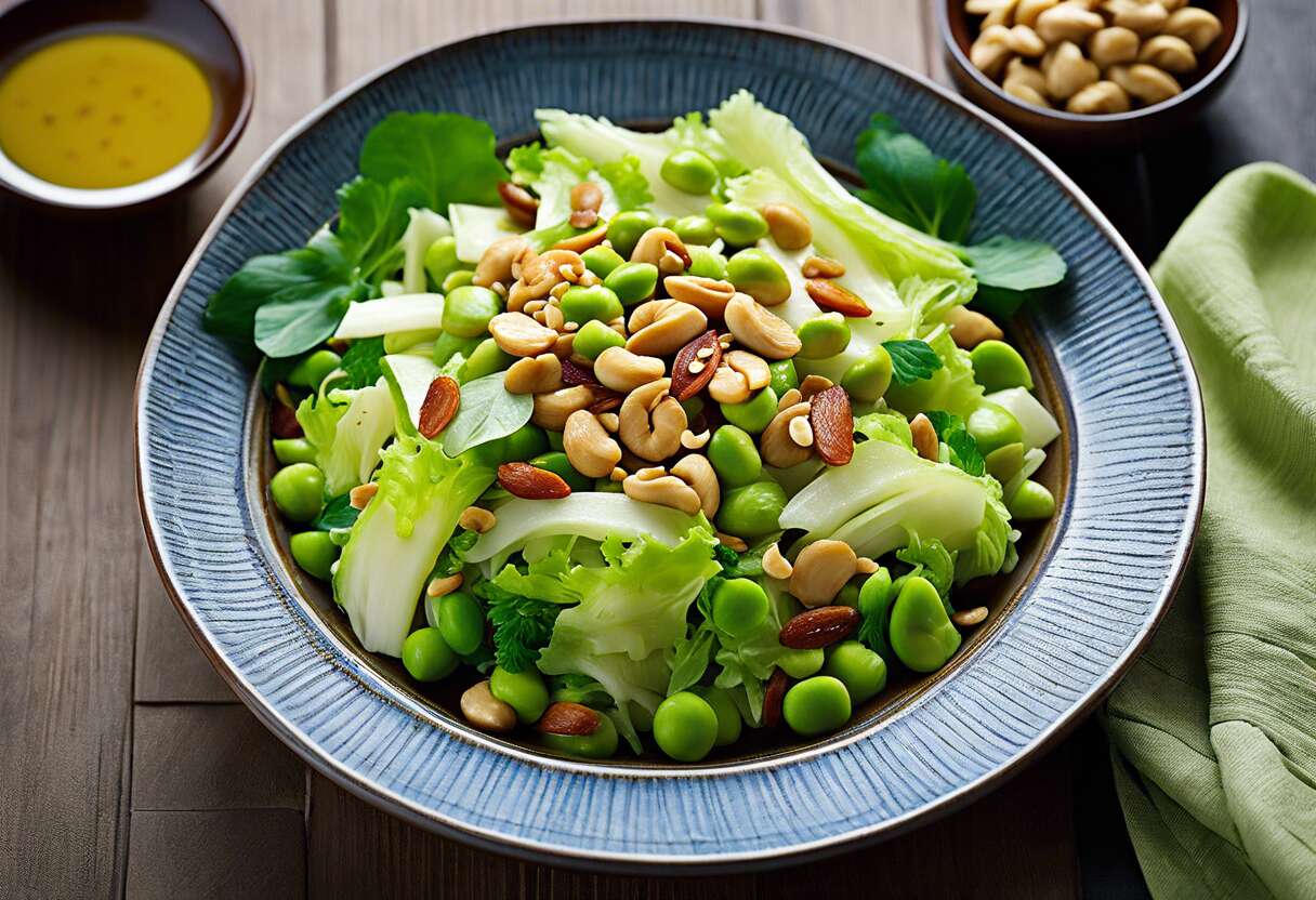 Salade de chou chinois aux edamame et noix de cajou : recette à la sauce gingembre