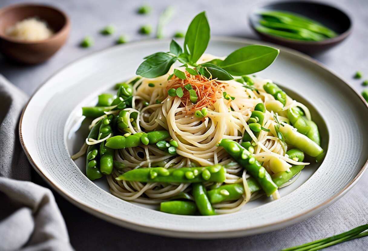 Recette santé : tagliatelles de konjac aux edamame, asperges vertes et sésame