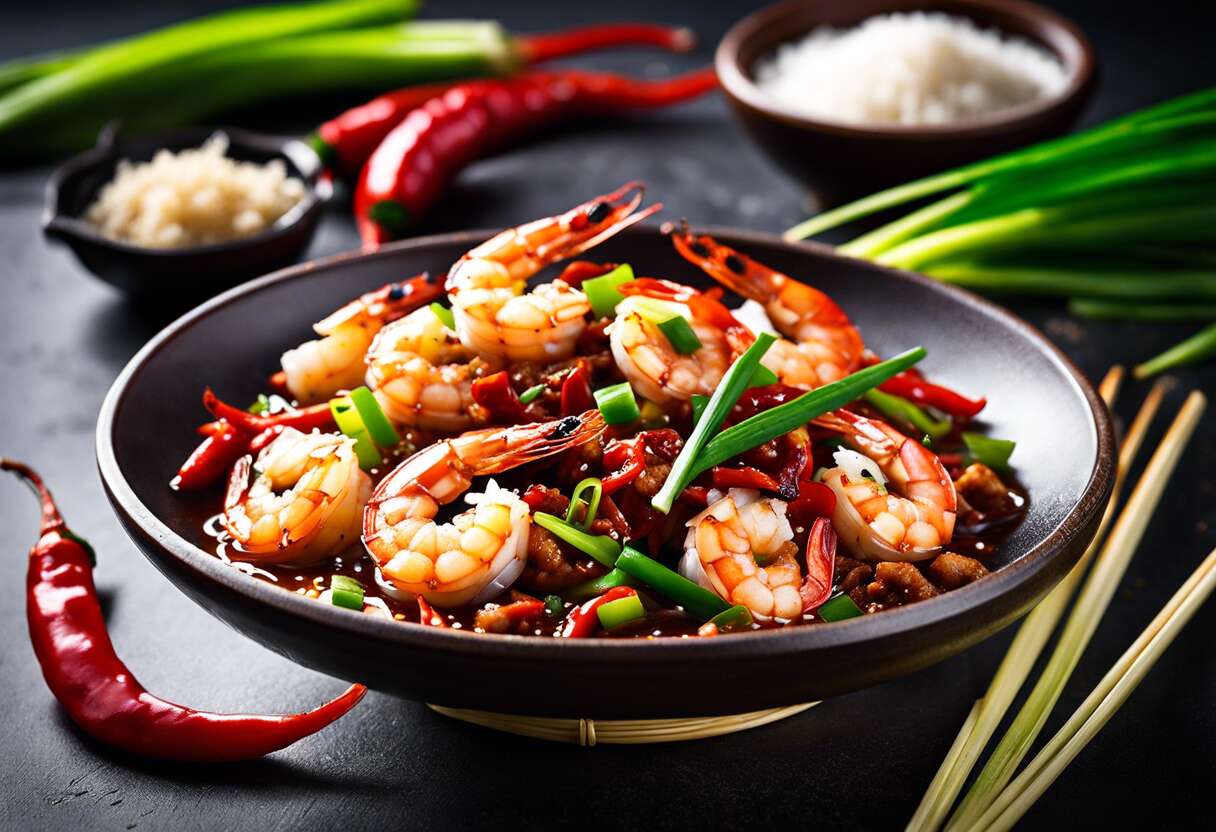 Recette de crevettes sautées aux piments à la sichuanaise : saveurs épicées