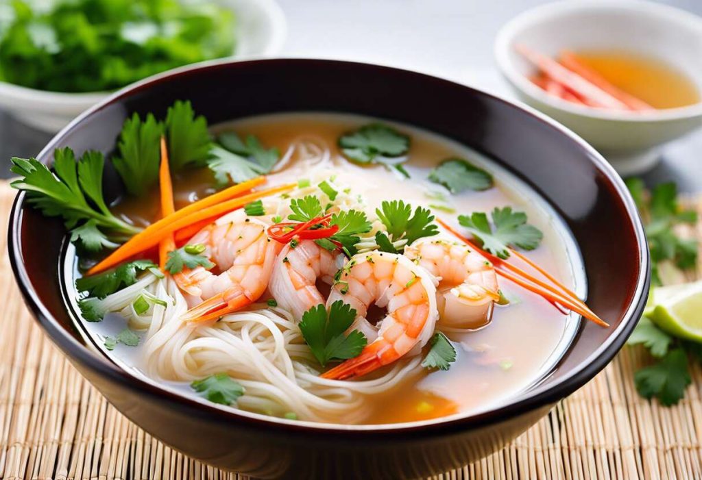 Recette facile : soupe de vermicelles de riz au porc et crevettes maison