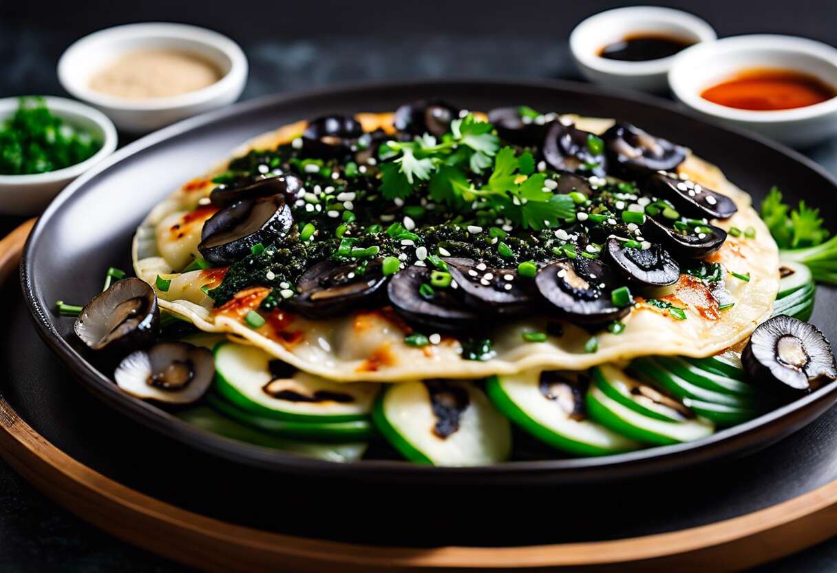 Pajeon coréen : recette aux jeunes oignons, champignons noirs et algue nori