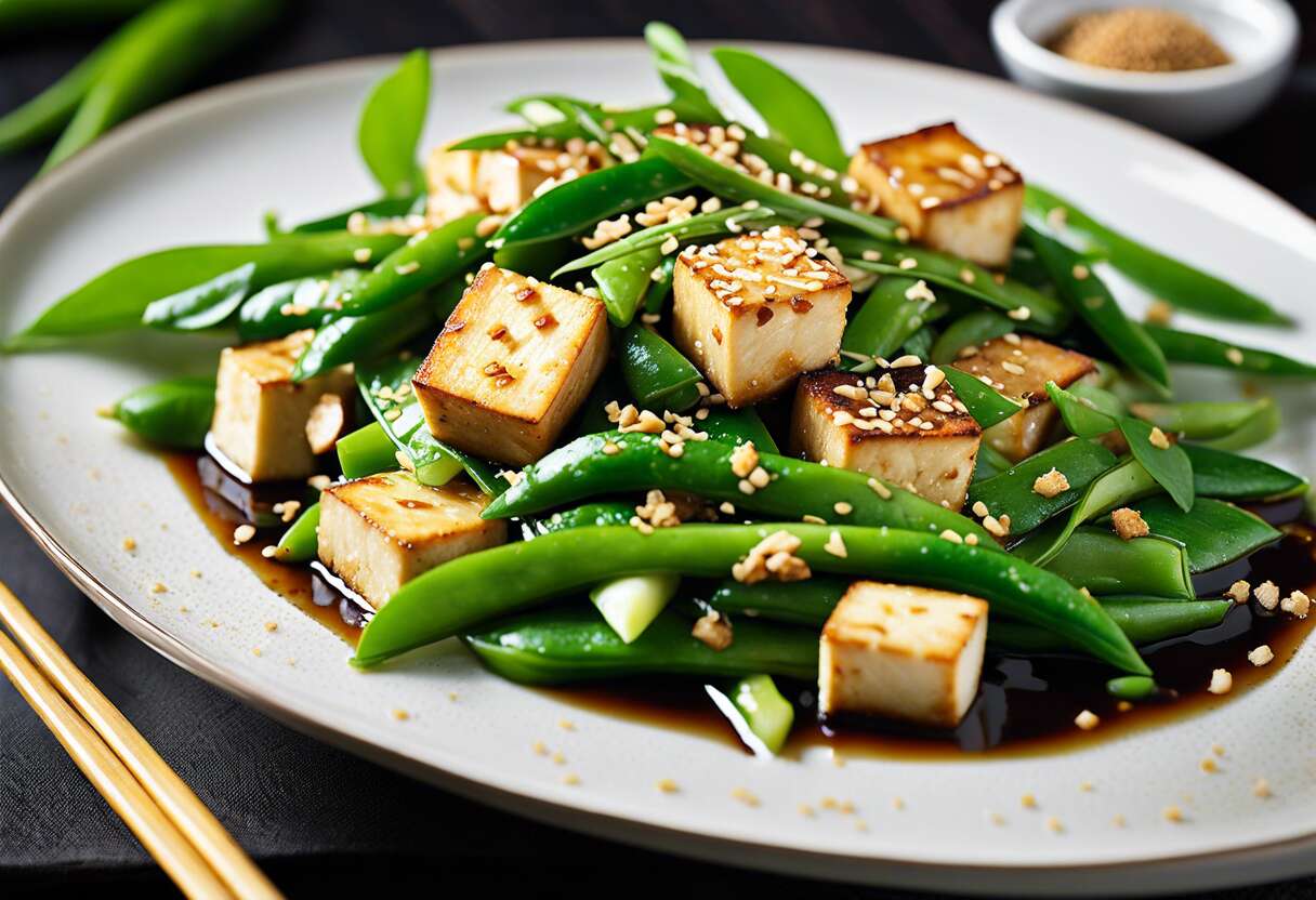 Pois mange-tout sautés au tofu : recette facile et savoureuse
