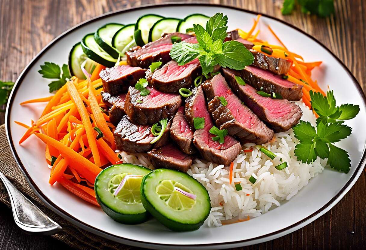 Salade de bœuf au riz grillé : recette fraîcheur et tendresse