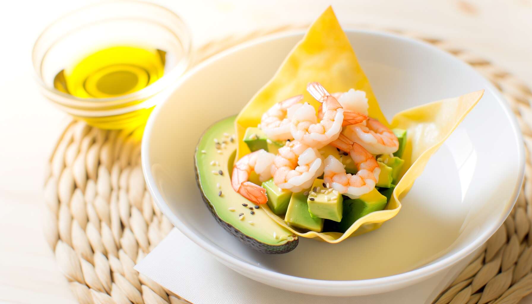 Recette facile de wontons en cup aux crevettes et avocat