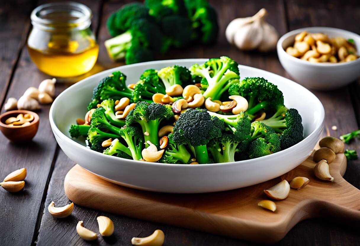 Sauté de brocoli à l'ail et aux noix de cajou : recette facile et savoureuse
