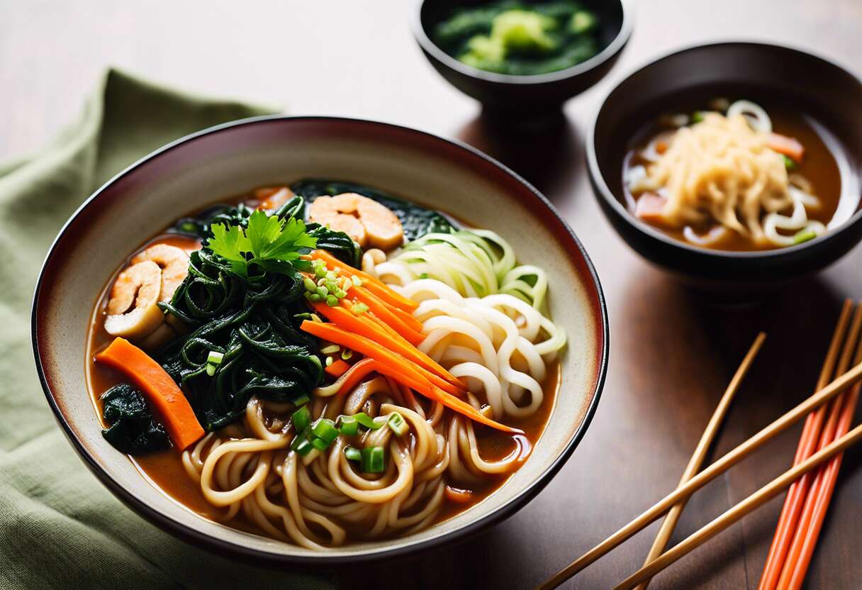 Recette d’udon au curry japonais avec wakame et carottes