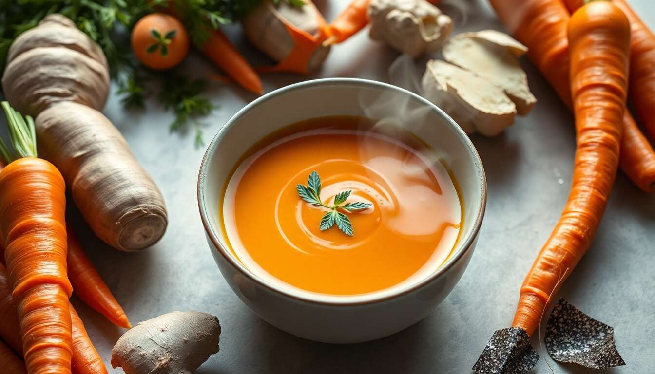 Soupe bonne mine : recette aux carottes, gingembre et nori