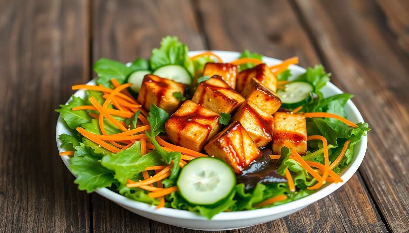 Recette de salade fraîche au tofu caramélisé : saveurs et bienfaits