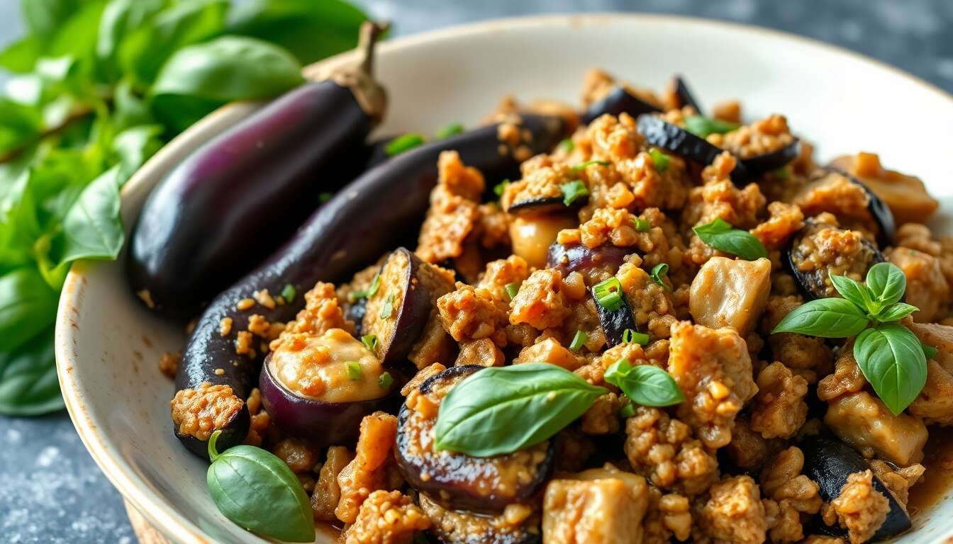Recette d'aubergine sautée au porc haché et basilic thaï : saveurs asiatiques à la maison