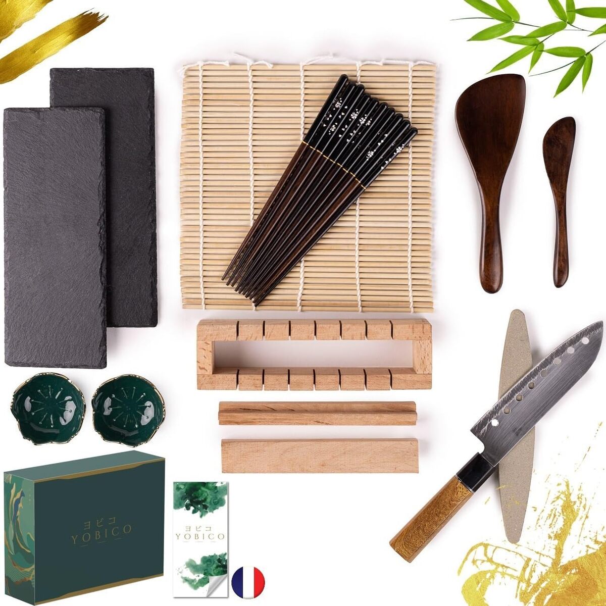 Test du kit sushi YOBICO : bois premium, baguettes et ardoise