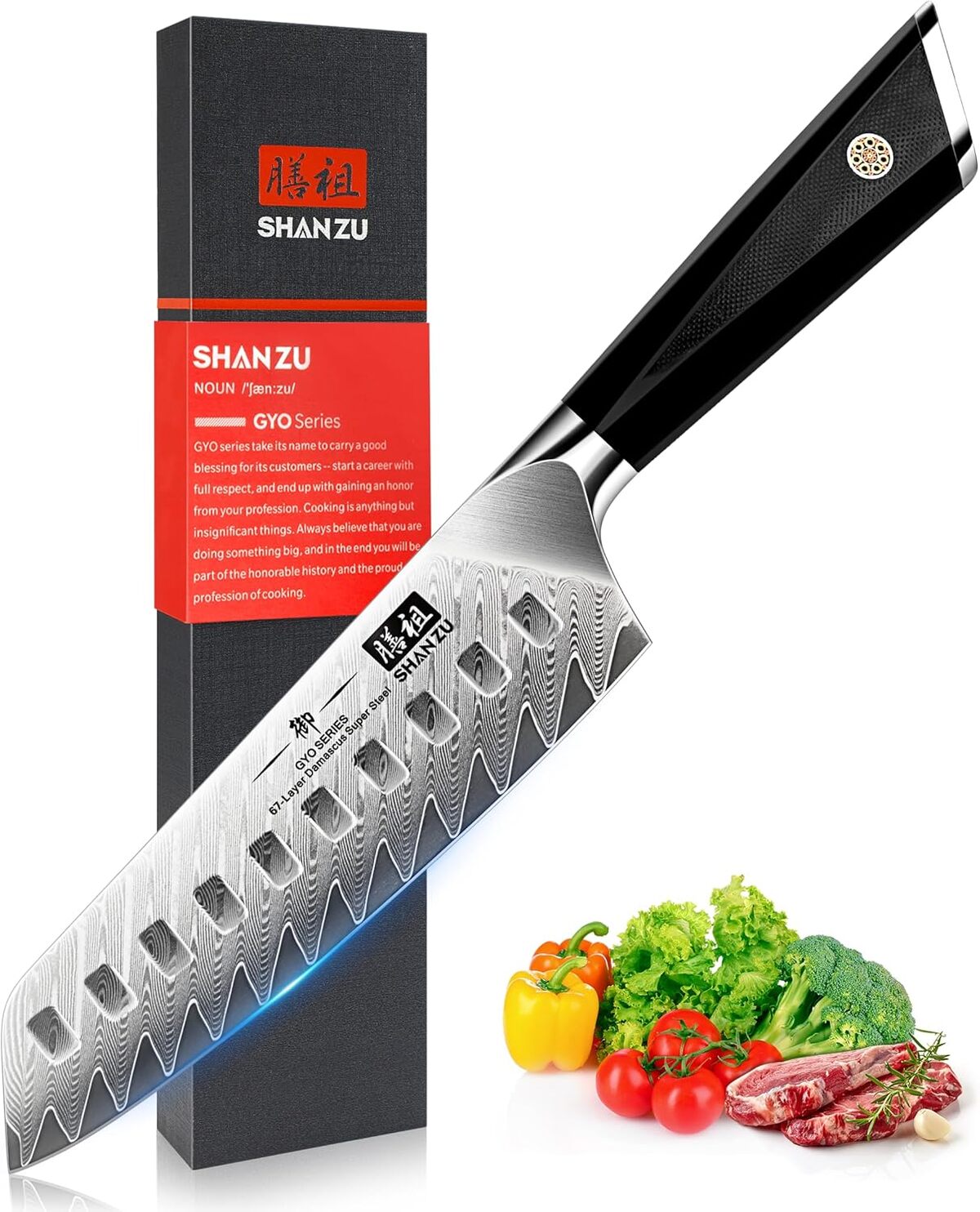 Test : couteau japonais Santoku SHAN ZU, lame Damas tranchante