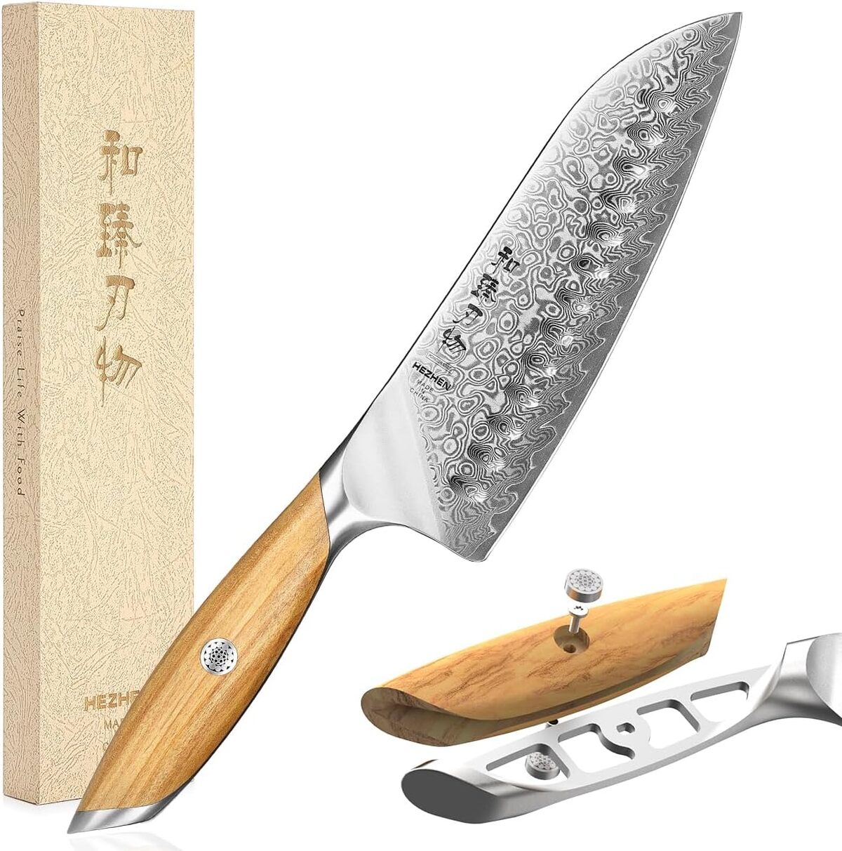 Test du couteau santoku HEZHEN : l'art de la coupe en acier Damas
