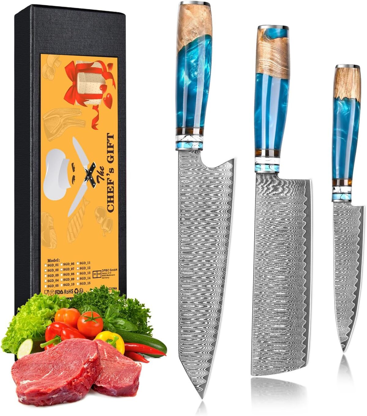 Test : oFuun lot de 3 couteaux de cuisine damassés