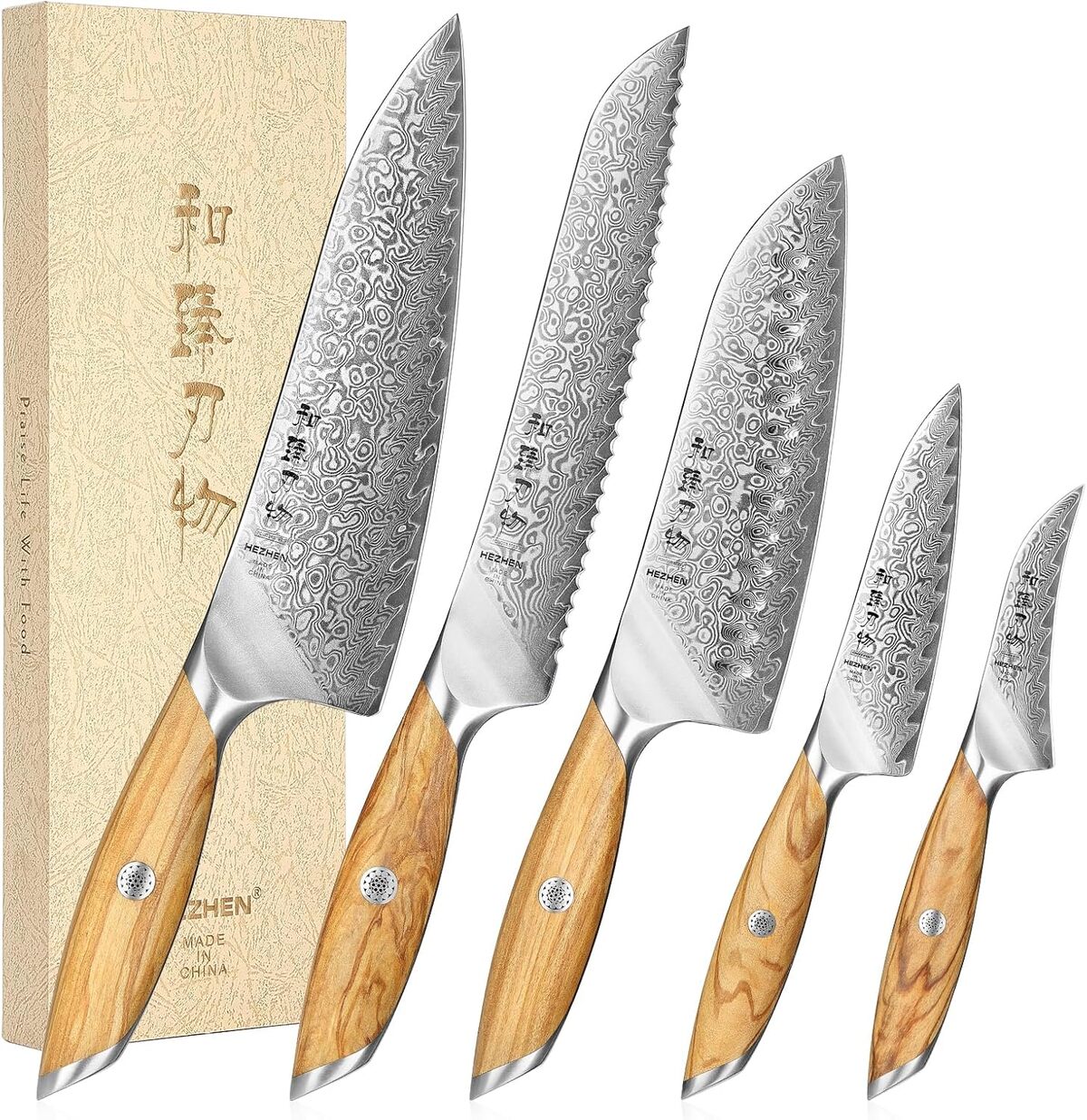Test : ensembles de couteaux Hezhen Damas 5 pièces
