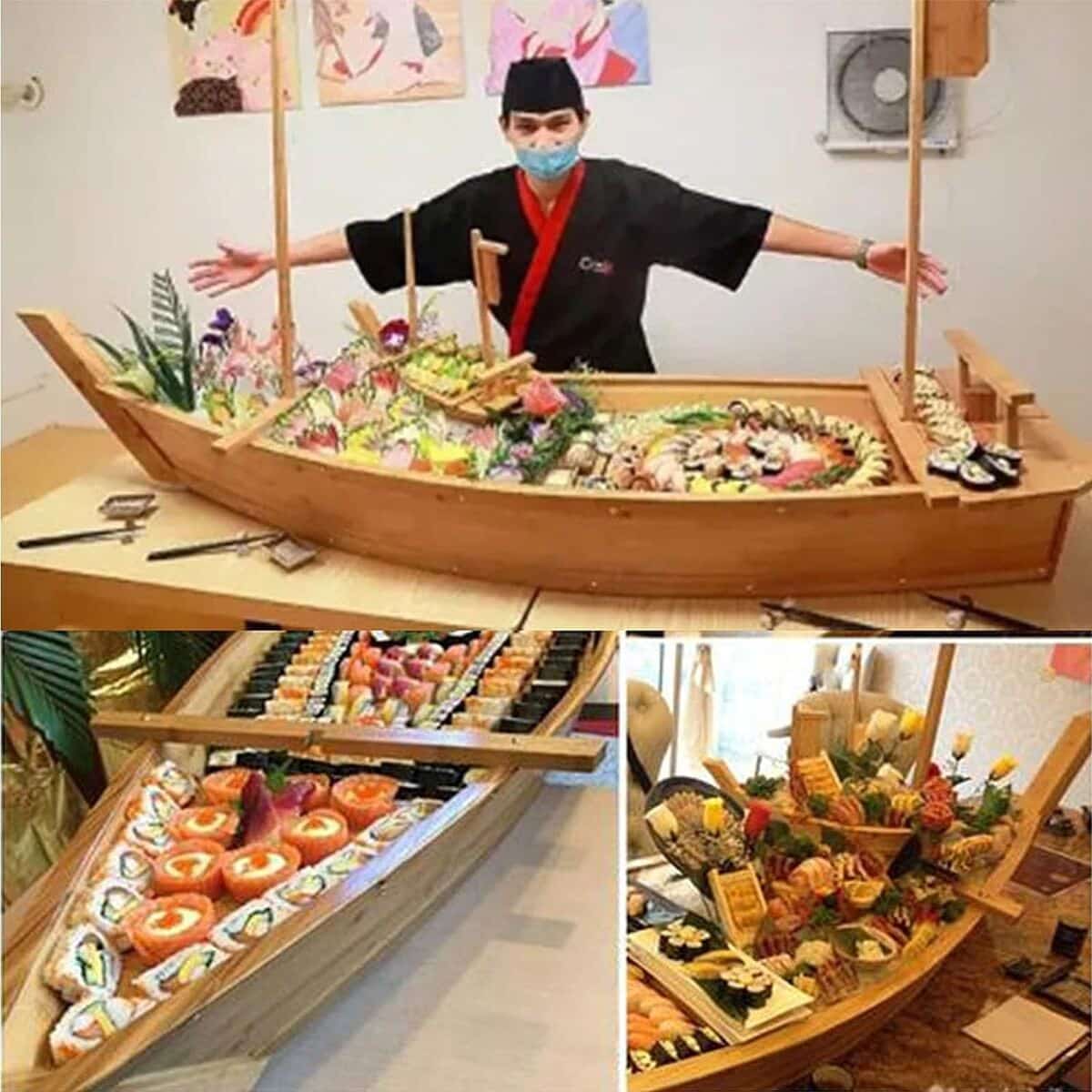 Test : bateau à sushi en bois Gvqng 150x48cm style japonais