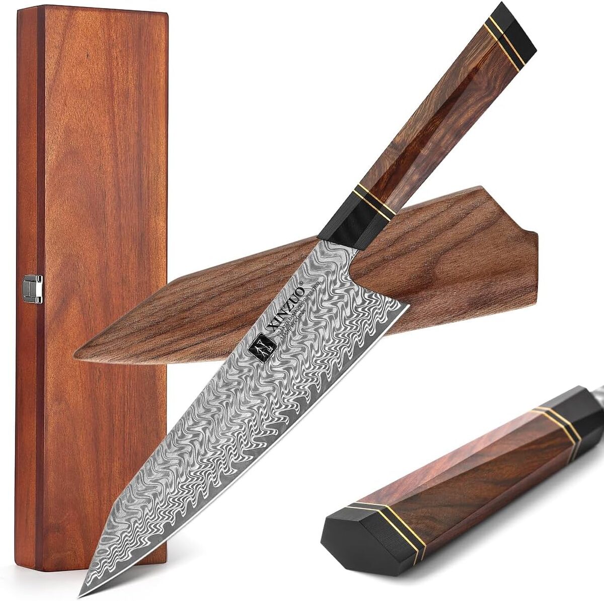 Test : couteau de chef XINZUO 21, 5 cm en acier damas, manche en bois de fer