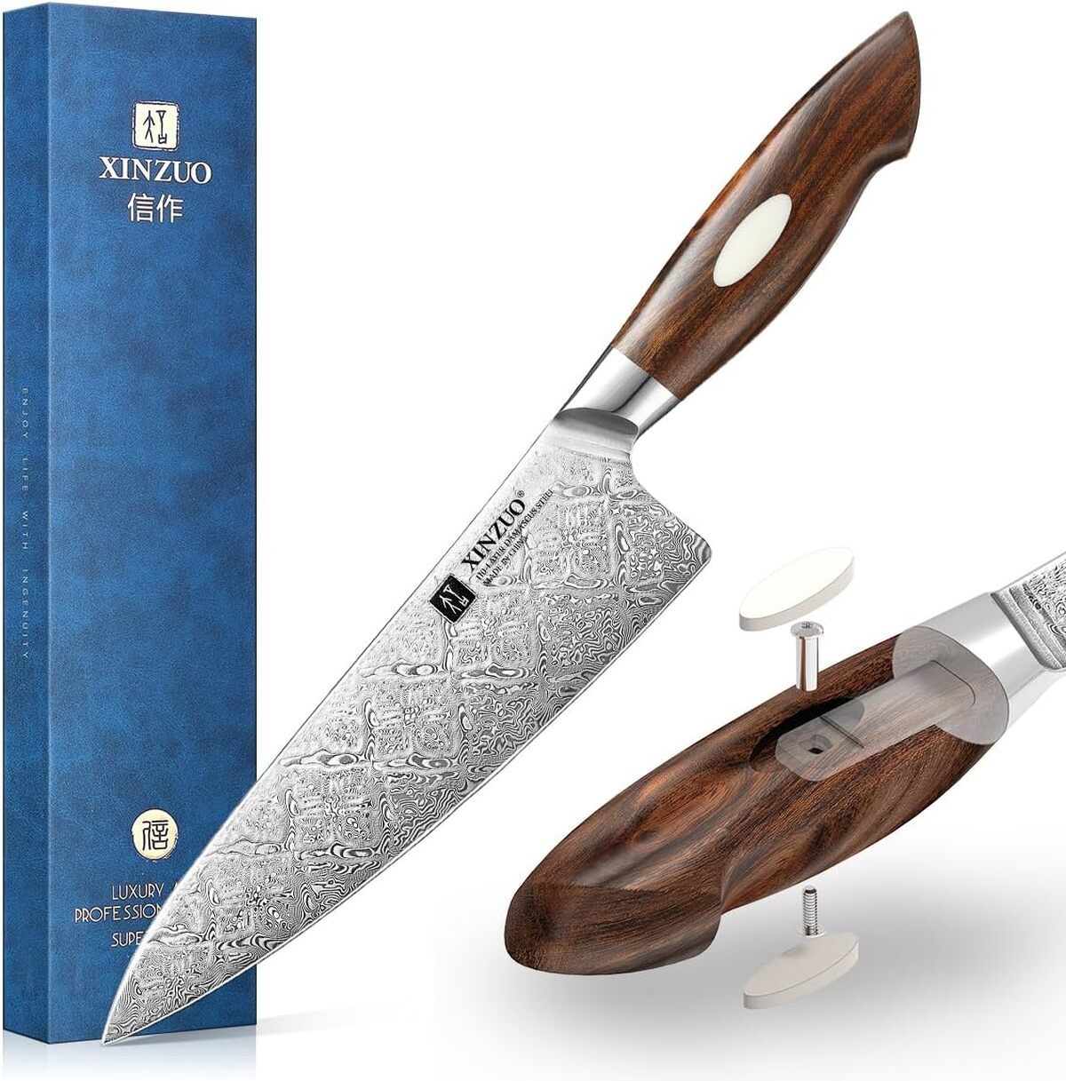 Test du couteau de chef XINZUO 21.1 cm en acier damas
