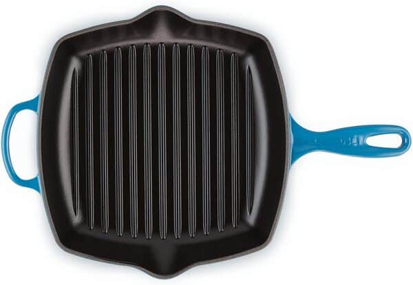 Le Creuset, Skillet Gril en Fonte Émaillée, Carré, 26 cm, Compatible avec Toutes Sources de Chaleur (Induction Incluse), 2.86 kg, Bleu Marseille