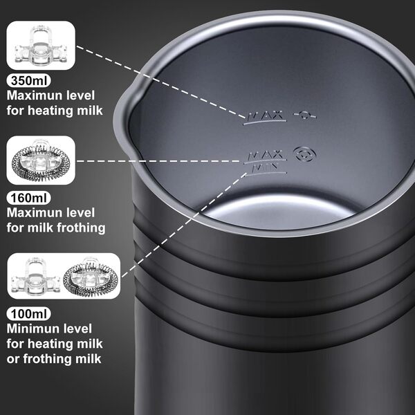 Mousseur à lait électrique 4 en 1 – Mousseur à lait automatique de grande capacité 300 ml – Fonctionnement silencieux – Chauffe-lait et réchauffeur de lait chaud et froid pour latte, café, chocolat