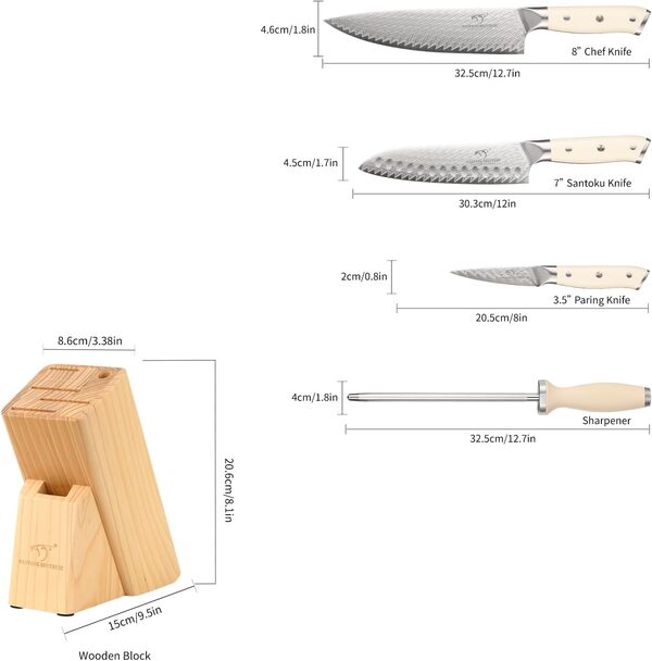 Nanfang Brothers Professional knife Damascus knife set en bois 5er Damascus knife Kitchen knife set set en acier inoxydable chef knife set avec couteau pointu