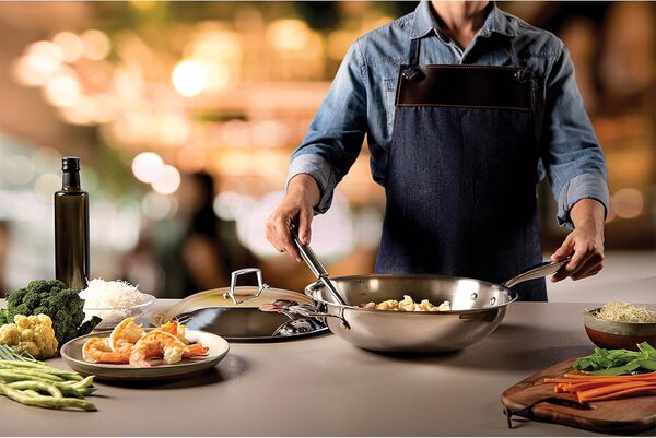 Tramontina Wok en acier inoxydable 3 plis 32 cm Diamètre intérieur/extérieur Capacité 5,2 l