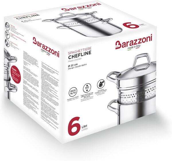 Barazzoni Chef Line Spaghettiere, diamètre 22 cm, Acier Inoxydable 18/10. Fabriqué en Italie.