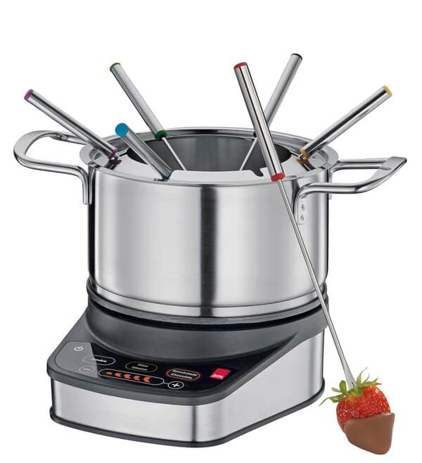 Spring Kit de fondue électrique pour 6 personnes - Régulation optimale de la température - Pour fondue au fromage, à l'huile ou au chocolat - Stable - Avec 6 fourchettes à fondue - 1,4 l