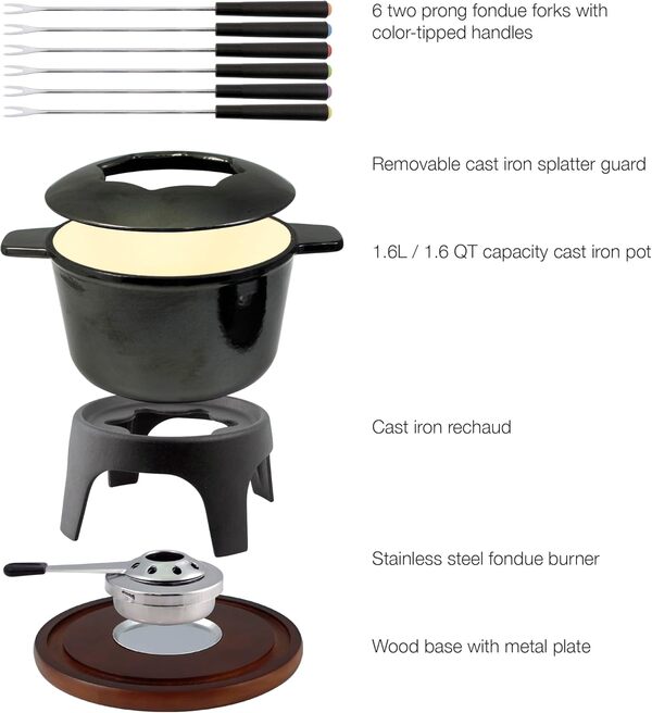 Swissmar Sierra F66708 Service à fondue 11 pièces en fonte/acier inoxydable Noir métallisé 1,6 l