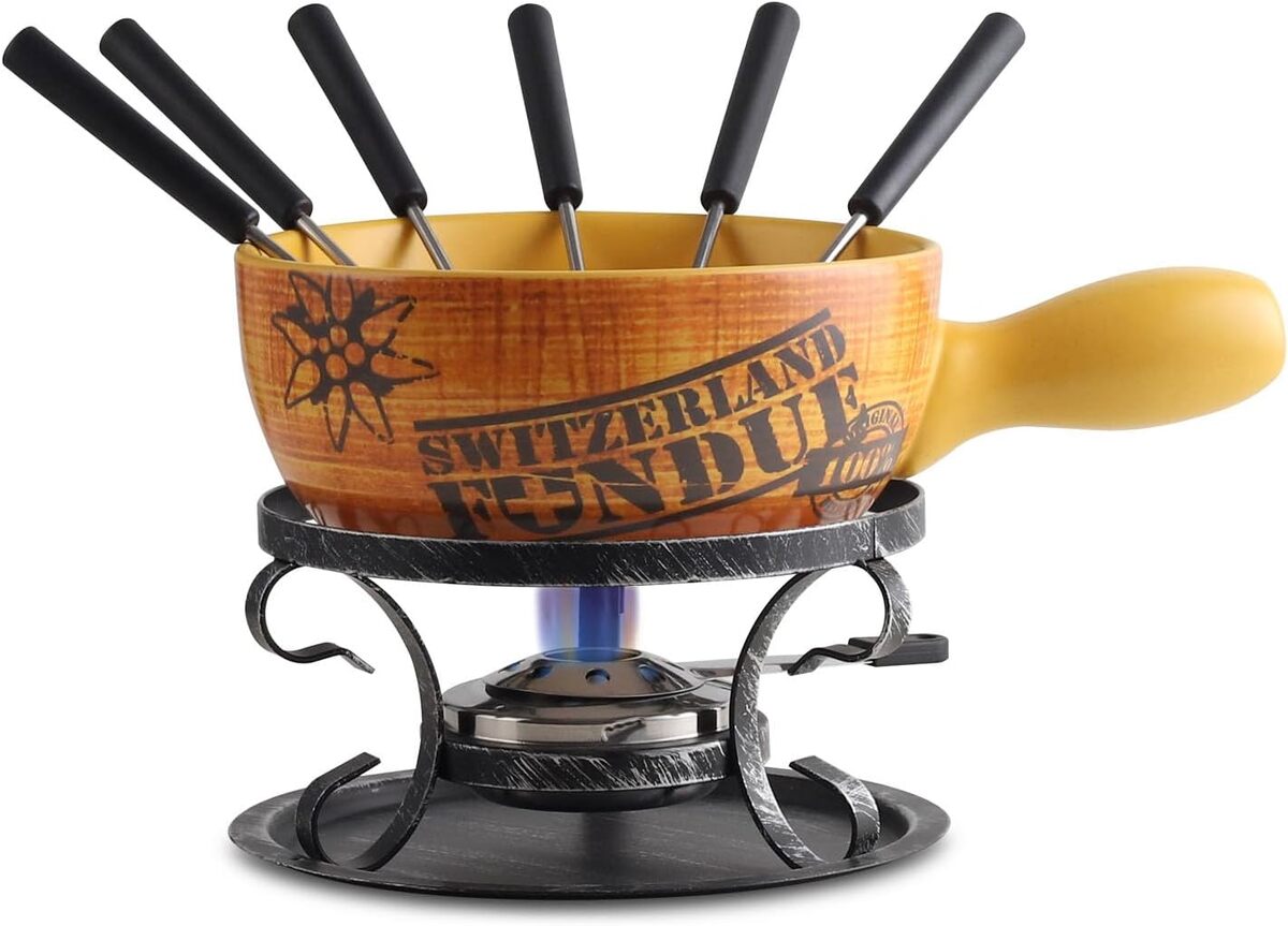 Test du set à fondue en céramique Artestia Swiss Vintage jaune