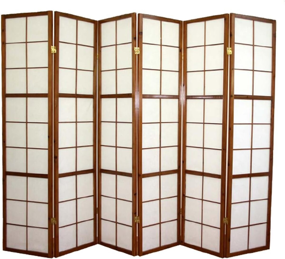 Test paravent PEGANE Shoji bois brun 6 pans