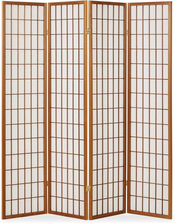 Homestyle4u 4 pan diviseur de pièce écran Pliant - Bois diviseur Shoji en Riz Brun Blanc