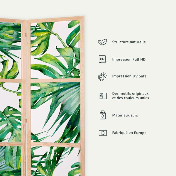 murando - Paravent Intérieur Japonais 225x172 cm - Séparateur de Pièce en Bois Naturel et Toile Imprimée - Paravent Oriental Portable et Pliable - Fleur De Cerisier Japonais p-B-0002-z-c