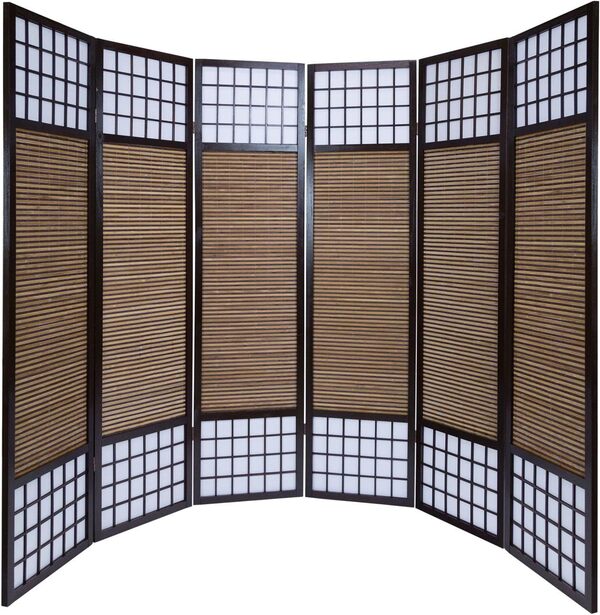Décoshop26 Paravent 6 Panneaux Marron en Bois et Bambou 264x175 cm PAR06012