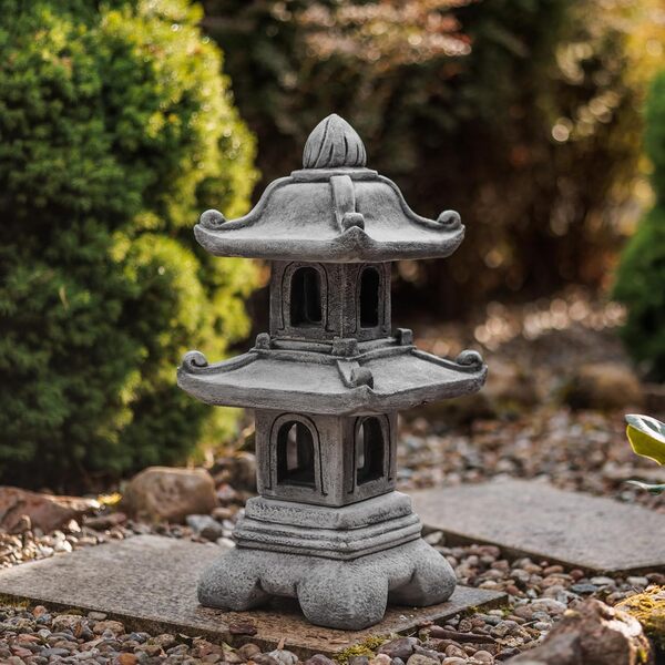 gartendekoparadies.de Lanterne japonaise en pierre pagode japonaise à deux étages, hauteur 65 cm, 29 kg, résistante au gel, pour l'extérieur - Grise