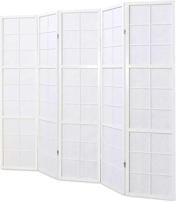 Paravent Japonais Shoji Bois Blanc et Papier de Riz - 5 pans - L217,5 x H178,6 cm -PEGANE-
