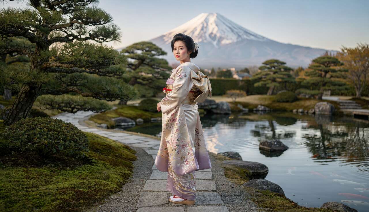 Avis sur le tableau japonais Toyohara - Femmes japonaises et Mont Fuji