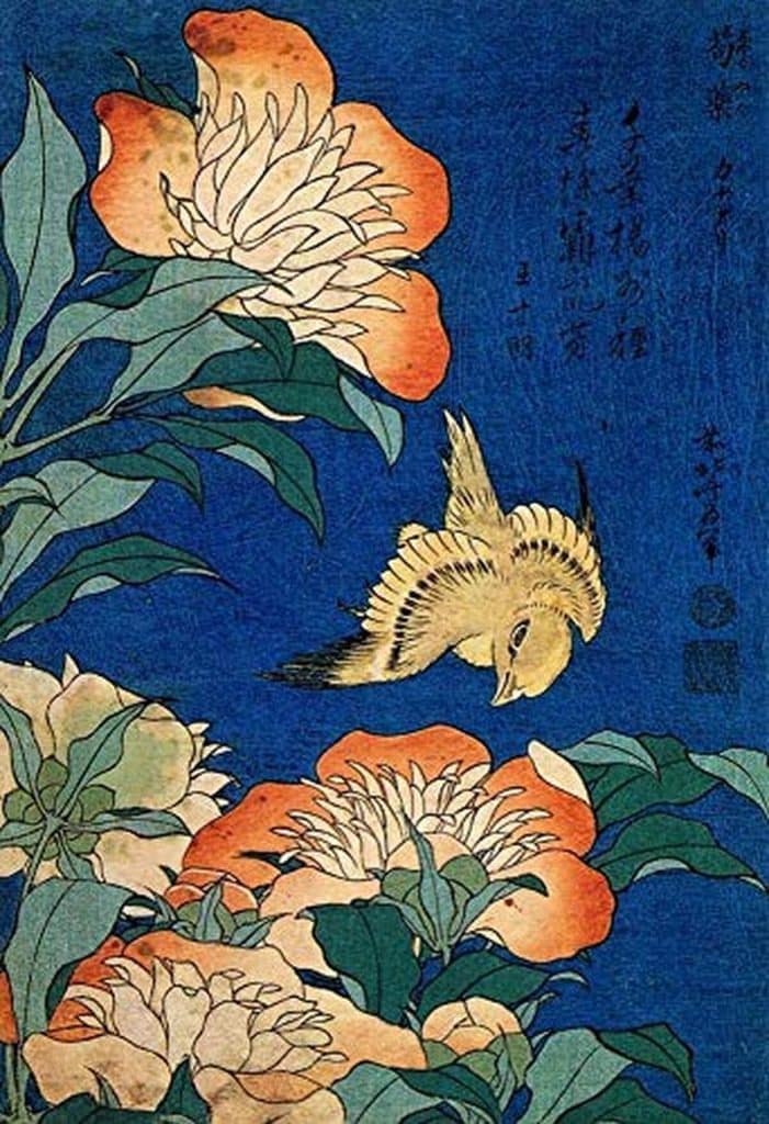 Avis : décoration murale Hokusai avec fleurs et oiseaux