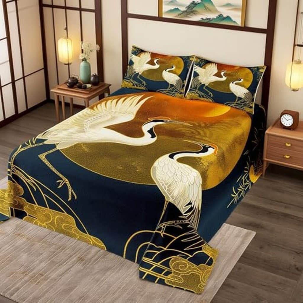 Avis parure de lit japonaise grue et soleil