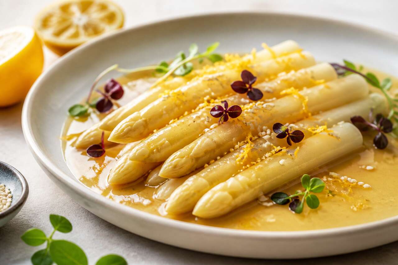 Recette d'asperges blanches à la sauce miso et yuzu