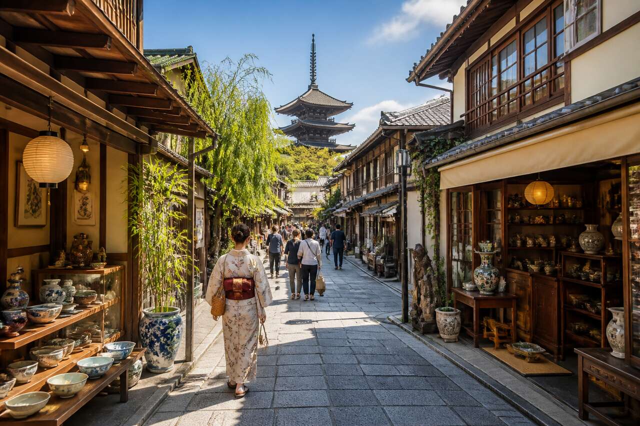Rues Shinmonzen, furumonzen et Shinbashi : shopping et antiquités à Kyoto