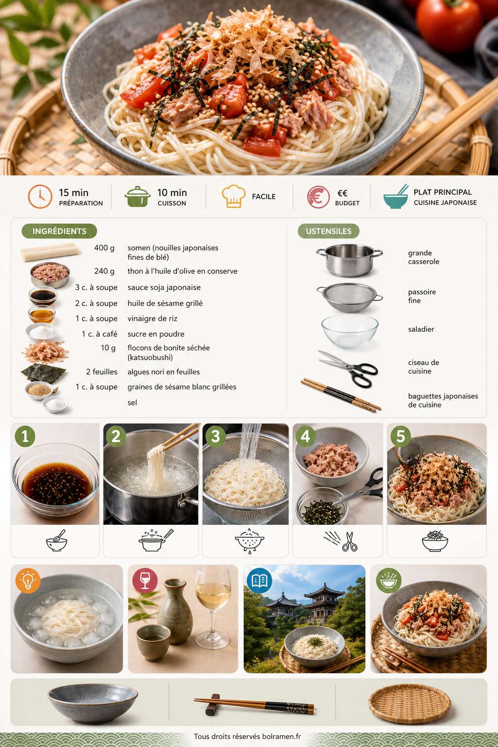 Fiche recette Recette de somen aux tomates fra&icirc;ches et au thon