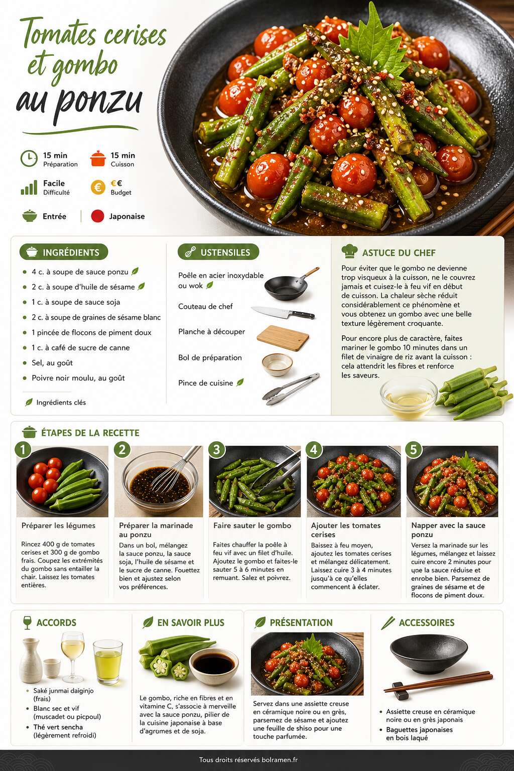 Fiche recette Recette de tomates cerises et gombo au ponzu Fiche recette Recette de tomates cerises et gombo au ponzu