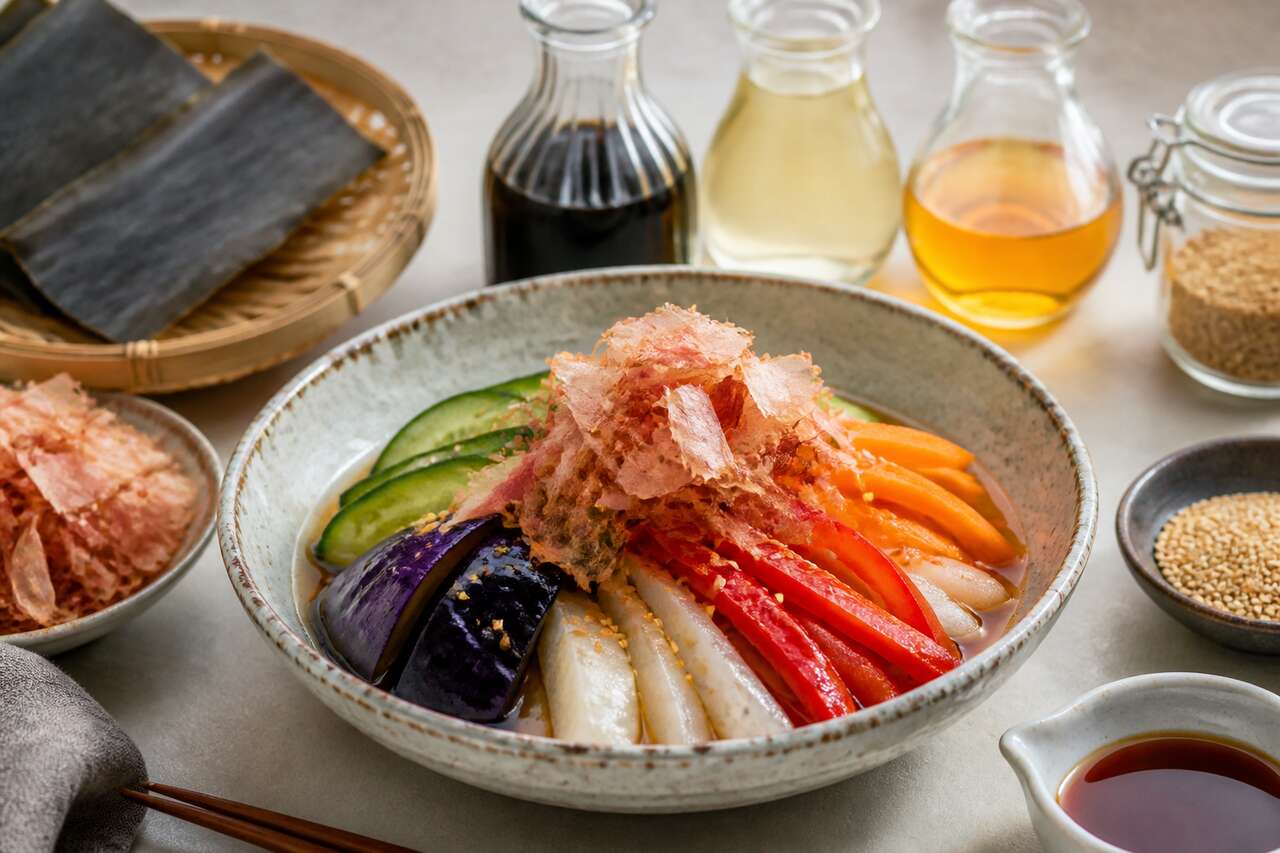 Recette de légumes marinés au dashi froid