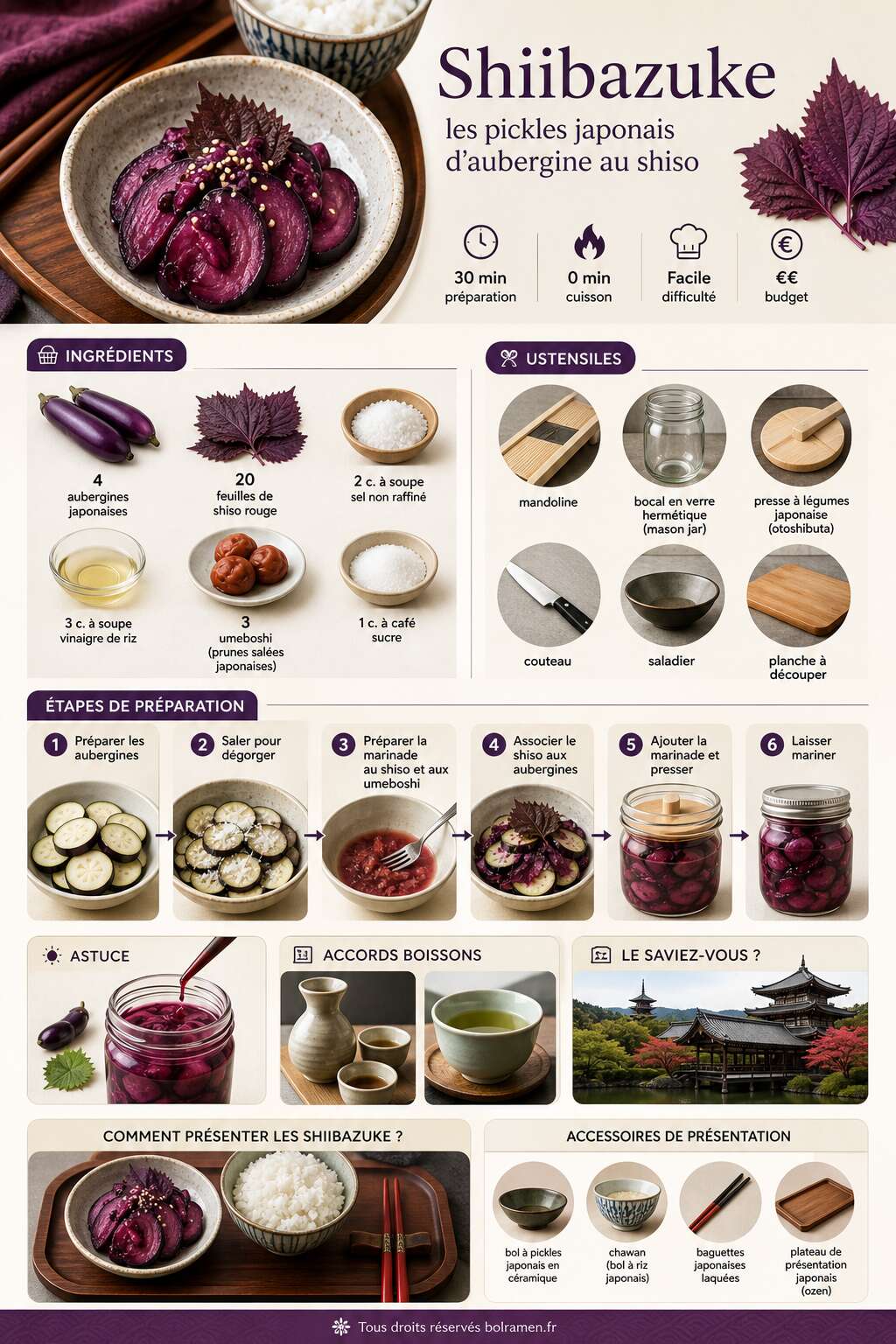 Fiche recette Recette de shiibazuke : les pickles japonais d'aubergine au shiso