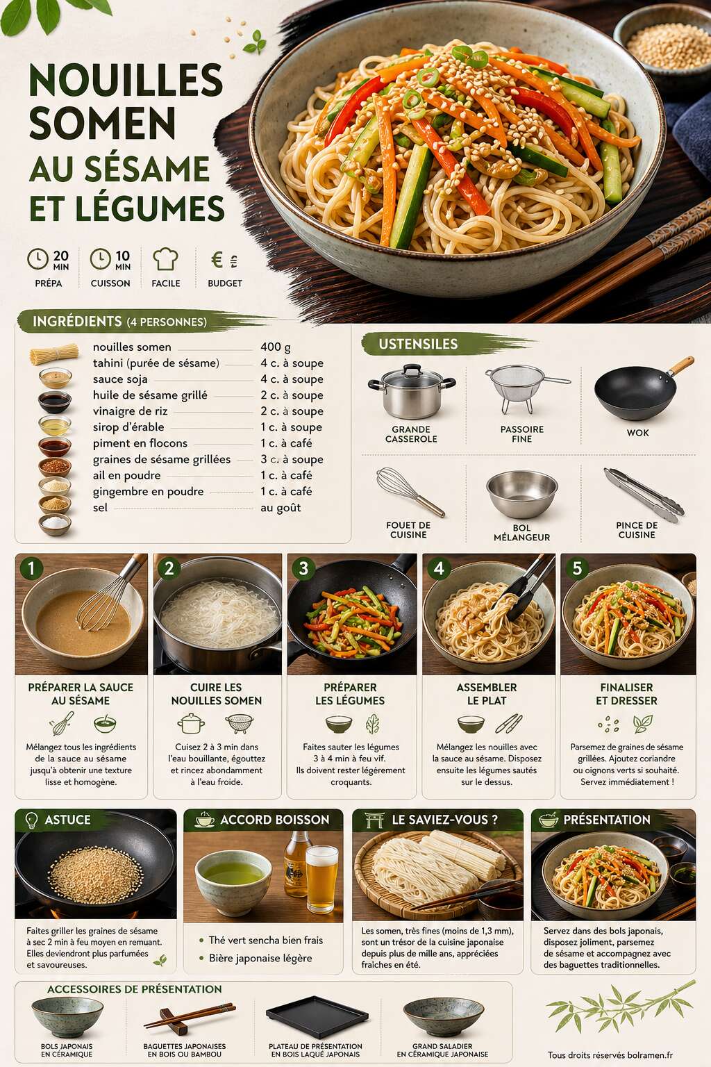 Fiche recette Recette de nouilles somen au sésame et légumes Fiche recette Recette de nouilles somen au sésame et légumes