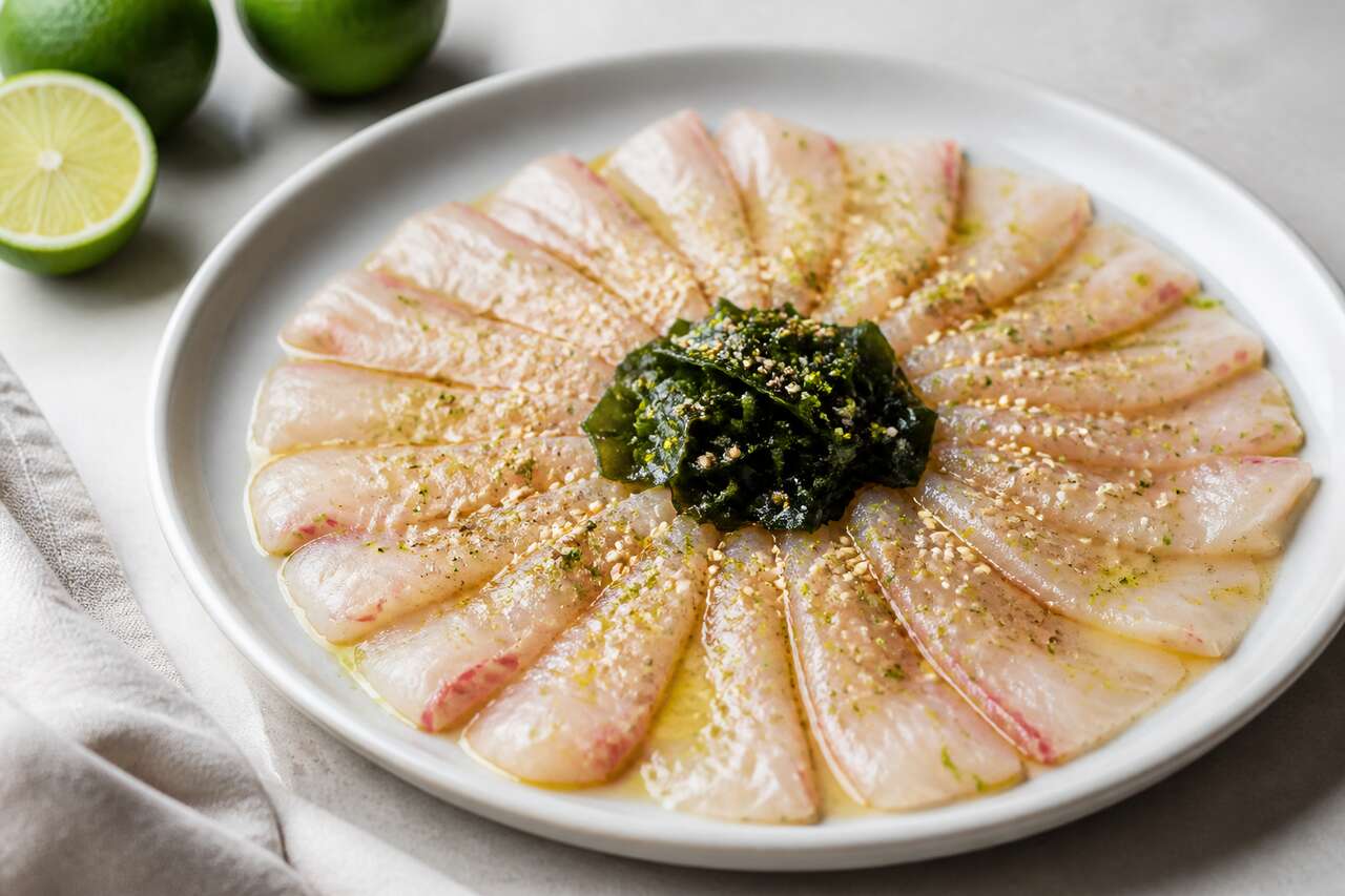 Recette du carpaccio de daurade au hebesu
