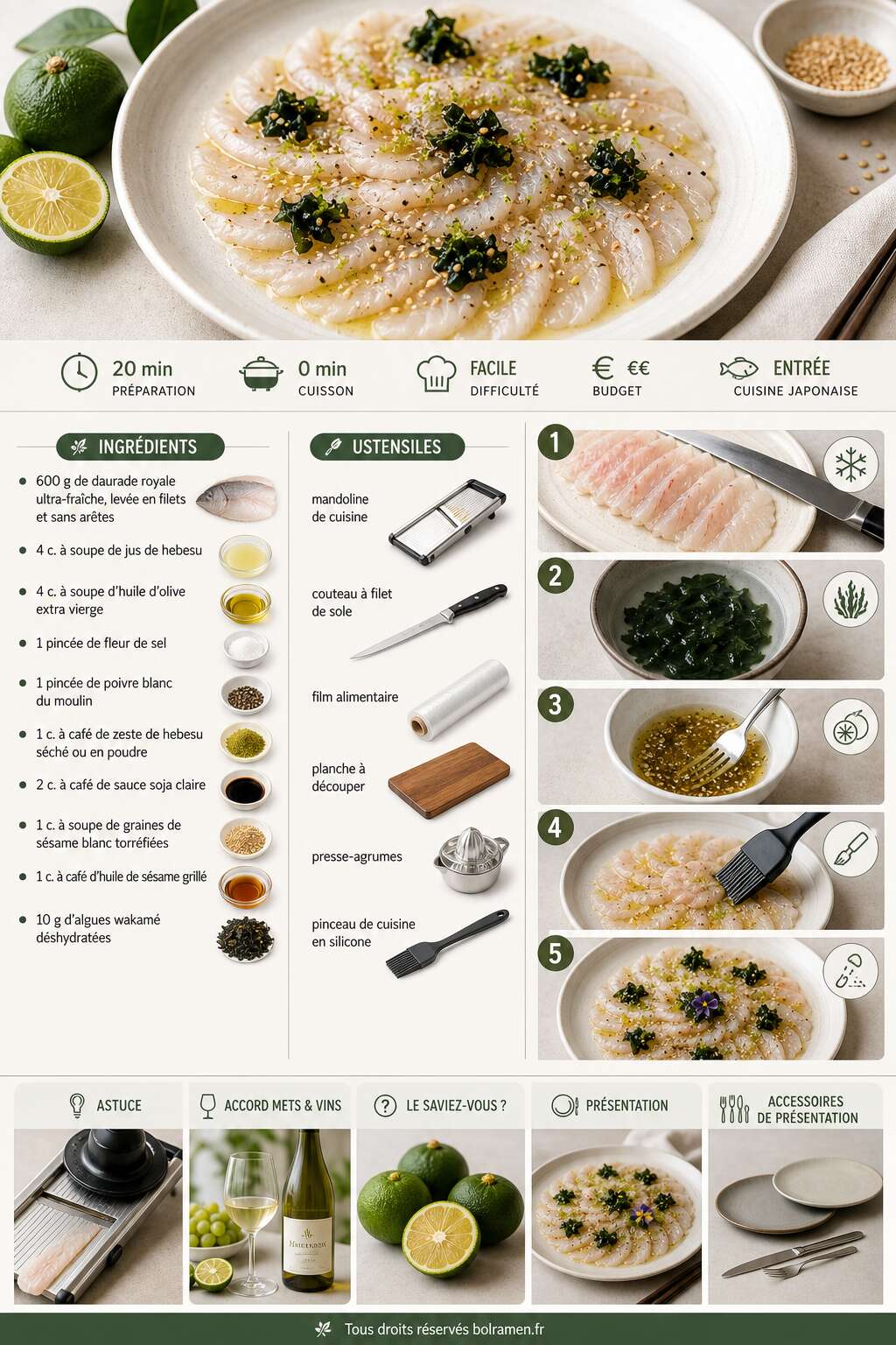 Fiche recette Recette du carpaccio de daurade au hebesu Fiche recette Recette du carpaccio de daurade au hebesu